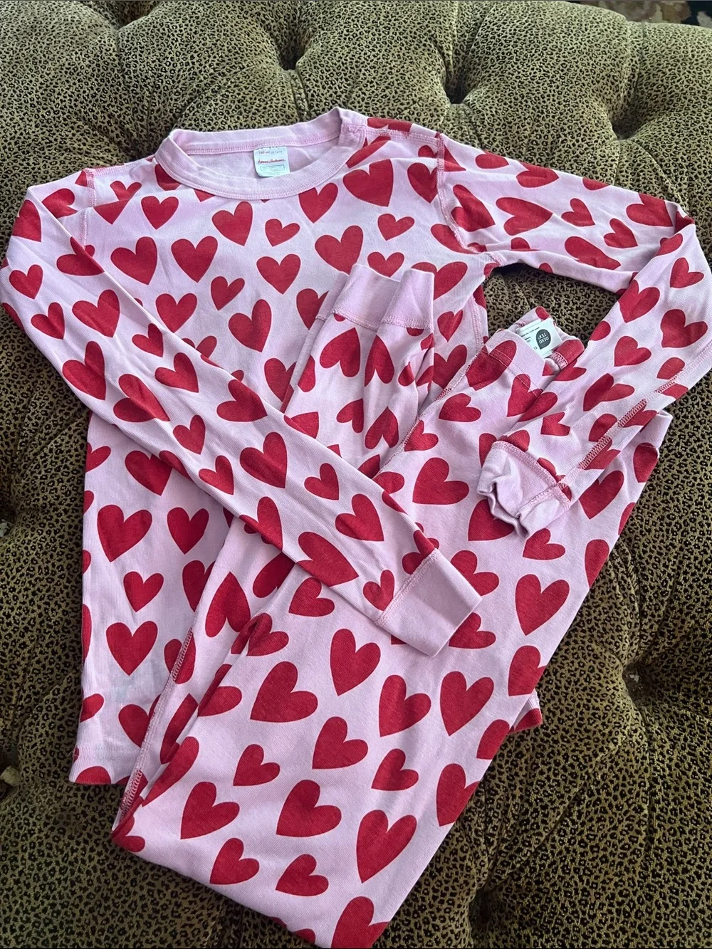 Hanna Andersson Heart on Hearts Pink Pajama Set with Red Hearts size 14